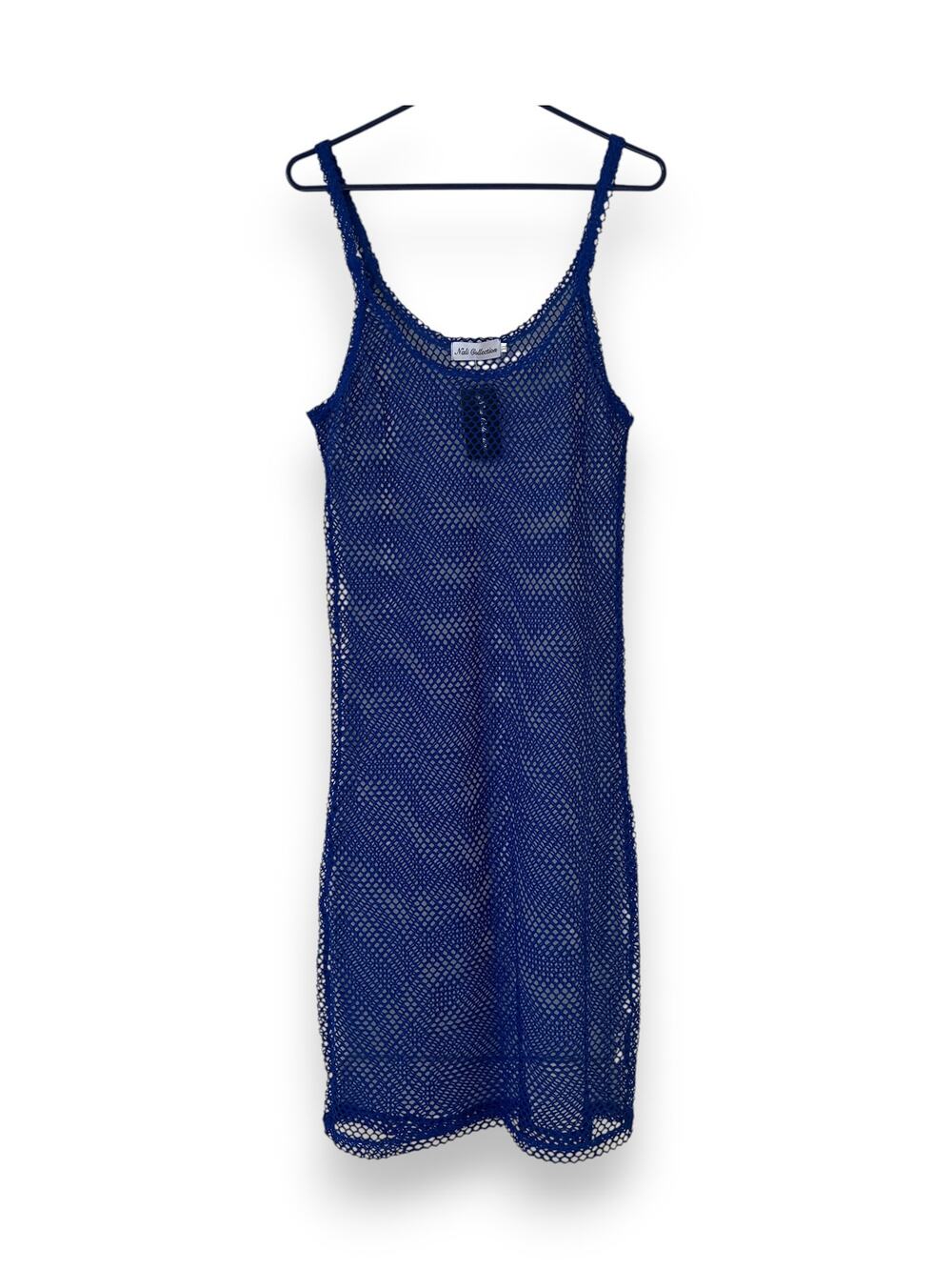 Swim cover up Mesh Spaghetti strap Tank Dress color Blue. Size L
